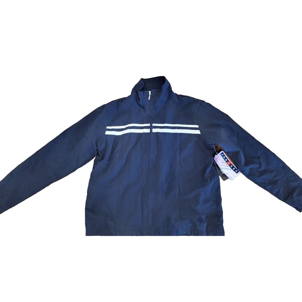 Jerzees Boys Windbreaker Jacket Youth Small 6-8 Navy Full Zip Reflective Stripes